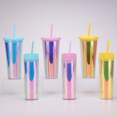 Factory Direct Supply Thickened Tumbler Double Plastic Straw Cup Large Capacity Outdoor Magic Color Drink Cup Customizable