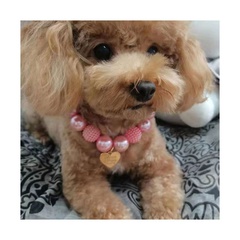Cute Dog Pearl Necklace Heart Pendant Pet Collar European and American Dog Accessories