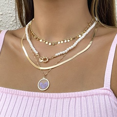 punk snake bone chain set necklace female stacked beaded heart pendant necklace