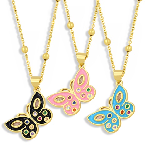 Color Zircon Oil Dripping Butterfly Necklace Women's Simple Niche Ins Clavicle Chain European and American New Fashion Ornament Nkz47's discount tags