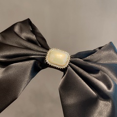 Black texture Korean drape smooth solid color big bow spring clip hairpin
