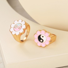 Cross-Border Ins New Oil-Spot Glaze Flowers Ring Sweet Loving Heart Gossip Tai Chi Ring Color Retention Electroplating Index Finger Ring Female