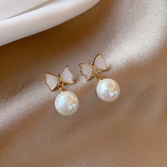 Korean version bow pearl temperament small high-end earrings