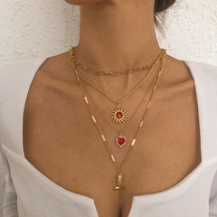 European and American retro sun heart flower necklace diamond niche necklace female