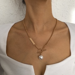 rétro OT boucle collier monocouche imitation perle simple collier en alliage à la mode en gros