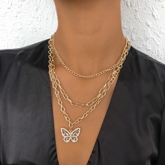 N8994 European and American Multi-Layer Elegant Necklace Internet Celebrity Minimalist Butterfly Micro-Inlaid Necklace Retro Aloofness Style Chain Necklace