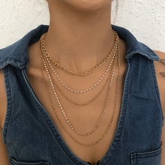 European and American imitation pearl claw chain geometric simple necklace niche retro stacking metal necklace
