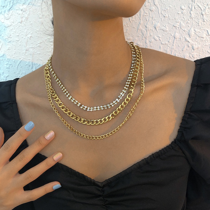 punk style chain necklace personality exaggerated diamond necklace hip hop retro multilayer necklace