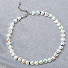 New Heart Pearl Short Necklace European and American Fashion Color Beaded Clavicle Chain Necklace