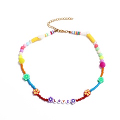 New Color Handmade Beads Letter Necklace European Bohemian Soft Pottery Flower Short Clavicle Chain