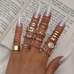 Europäische und amerikanische Mode Schmetterling Perle Diamant Hohlmuster Ring Schwanz Ring Set