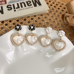 retro camellia pearl heart earrings niche design fashion temperament earrings