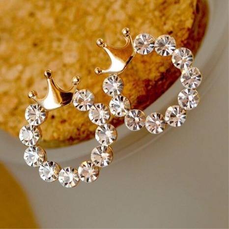 Yiwu Factory Direct Sales Korean Style Stylish round Rhinestone Glossy Crown Stud Earring Women's AliExpress Earrings Supply Wholesale's discount tags