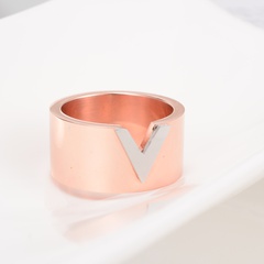 Titanium Steel Rose Gold Simple V-shaped Ring Fashion Decoration Index Finger Wide Ring