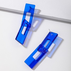 925 Silver Needle Klein Blue Acrylic Cube Earrings European and American Ins Fashionable Simple Temperament Long Geometric Earrings