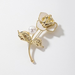 Real gold plating metal rose flower pearl brooch fashion pin brooch female wholesale