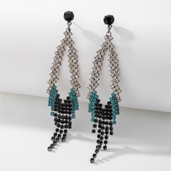 925 Silver Needle Exaggerated Contrast Color Rhinestone Long Tassel Earrings European and American Ins Fashion Retro Elegant High-End Earrings for Women