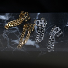 Letter tassel chain C rear hanging titanium steel gold-plated earrings