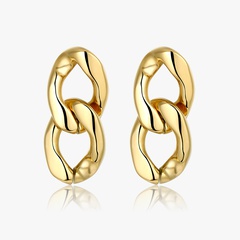 European and American Geometric Style Chain Thick Straps Stud Earrings Double Ring Titanium Steel Plated 18K Gold Color Protection One Piece Dropshipping
