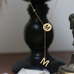 English M letter hollow Y-shaped tassel clavicle chain female titanium steel 18K gold plated