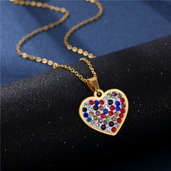 Stainless Steel Heart Necklace Fashion Love Shape Jewelry Cross-border Pottery Clay Colored Zircon Pendant