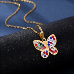 Europe and America Cross Border EBay New Necklace Female Hollow Butterfly Necklace Clay Colorful Crystals Clavicle Chain Stainless Ornament