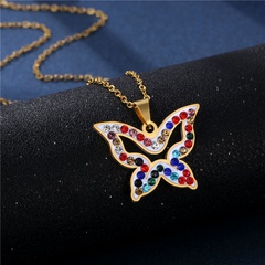 Cross-Border Butterfly Necklace Stainless Steel Pendant Simple and Short Clay Colorful Crystals Necklace Female Clavicle Chain Jewelry Wholesale