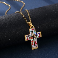 Cross-border jewelry European and American ceramic clay colored zircon cross Christian stainless steel clavicle chain