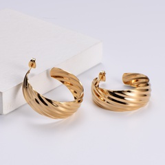 fashion thick circle earrings stainless steel plating gold exaggerated embossed C-shaped earrings NHON461240
