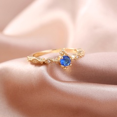Korean Style Simple Special Interest Light Luxury Design Blue Ocean Micro-Inlaid Surface Shining Zircon Copper Ring Ins