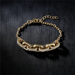 Europäisches und amerikanisches Gold galvanisiertes Kupfer-Zirkon-Armband im Punk-Stil aus schwerem Metall mit geometrischer Linie
