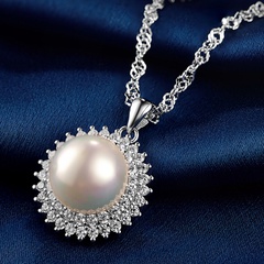Round Shell Bead Pendant S925 Silver Korean Diamond Clavicle Chain Female Pearl Pendent