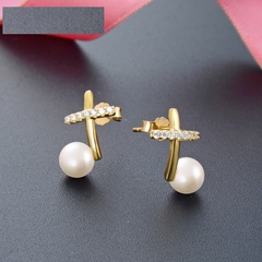 s925 silver diamond cross gold color pearls earrings jewelry