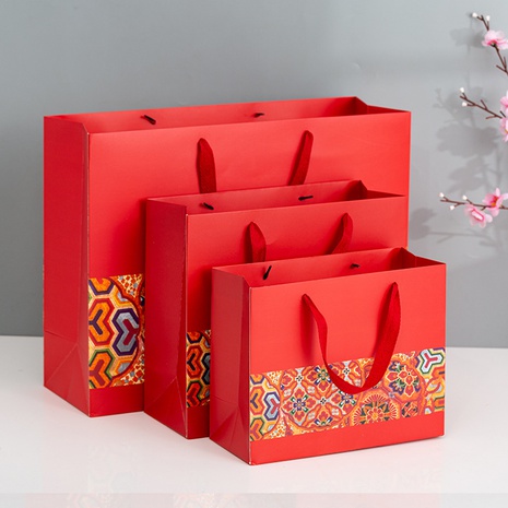 Nouvel an chinois rouge imprimé sac cadeau corde élargie cadeau de retour sac en papier portable NHSEX471326's discount tags