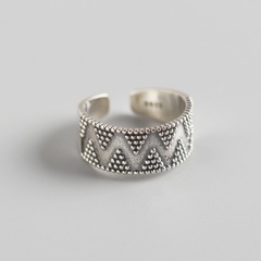Japanese and Korean S925 sterling silver geometric dot wide face trendy wild open ring