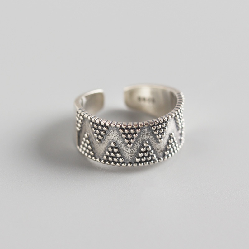 Japanischer und koreanischer S925 Sterling Silber geometrischer Punkt breites Gesicht trendiger wilder offener Ring