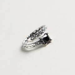Korean zircon index finger silver S925 sterling silver retro black zircon open ring