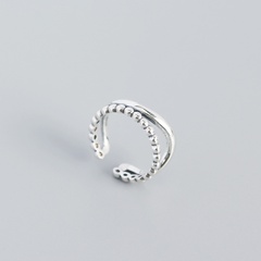 Design sense S925 anillo retro de cuentas redondas pequeñas geométricas de doble onda de plata esterlina