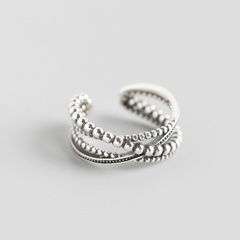 Korean version of round bead braided silver S925 sterling silver geometric multilayer retro ring
