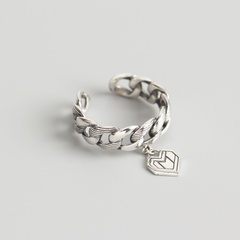 Korean S925 sterling silver geometric chain love personality design ring