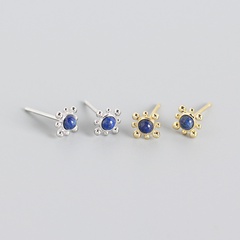 S925 sterling silver lapis lazuli geometric shape wild stacking earrings