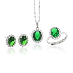 jewelry S925 silver color fashion emerald open ring earrings necklace wholesale