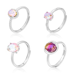 new zircon ring S925 silver tourmaline ring fashion personality design geometric silver jewelry