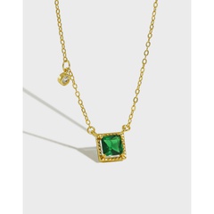 Xd105 Korean Style S925 Sterling Silver Fashion Geometry Pattern Square Emerald Zircon Necklace Charm Women