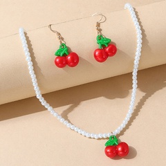 Korean fruit creative retro pearl cherry earrings necklace set