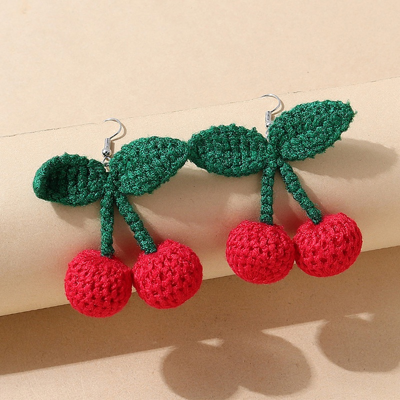 European and American cute creative knitted fruit cherry earrings