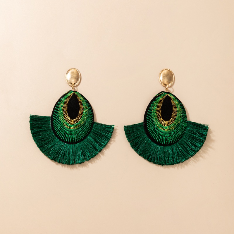 European and American bohemian green tassel earrings personality tassel earrings women