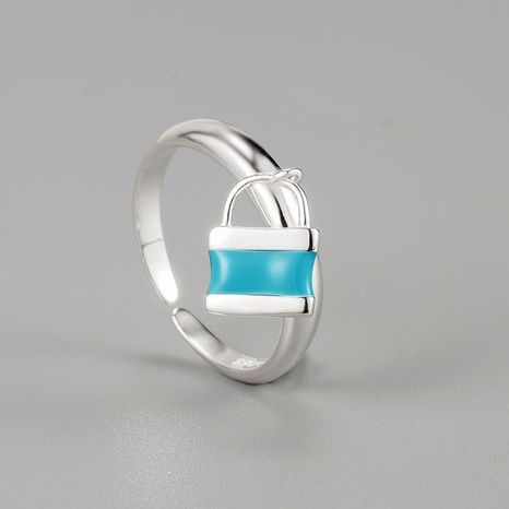 Korea New Product S925 Sterling Silver Blue Small Lock Ring Enamel Epoxy Open Ring's discount tags