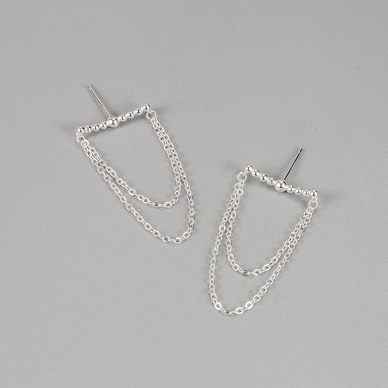S925 Sterling Silber Doppelkette Quaste Ohrringe koreanische Mode Persnlichkeit lange Ohrringe