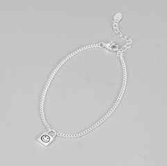 South Korean S925 sterling silver smiley face small lock bracelet ins simple plain silver jewelry